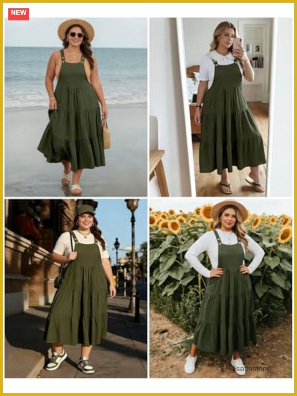 Plus Size Overall Dress with Pockets Tiered Maxi Jumper Dress Adjustable Straps - Picture 5 of 7